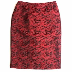 CALVIN KLEIN Textured Red Rose Black Pencil Skirt